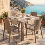 Poltrona da Giardino Areta in Simil Rattan Color Tortora con Braccioli