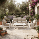 Salotto da Giardino Bianco con Divano 3 Posti
