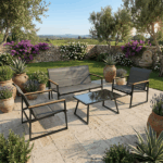 Set Giardino 4 Pezzi Grigio in Textilene Imbottito