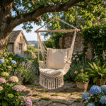 Sedia ad Amaca Sospesa in Cotone con Barra in Legno 100x45 cm