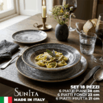 Piatti Saturnia Black Round: Porcellana Made in Italy - Set 18 Pezzi